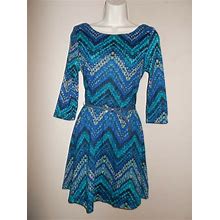 Lily Rose Womens Size M Multicolor Chevron Pattern Knit Beltd Fit N Flare Dress
