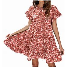 Aoochasliy Clarance Dresses For Women 2022Spring Women's Summer Leopard Print Floral Round Neck Casual Loose Dress
