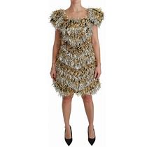 Dolce&Gabbana Women Gold Silver Dress Cotton Blend Layered Mini