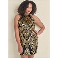 Women's Sequin Mini Dress - Black & Gold, Size 2X By Venus