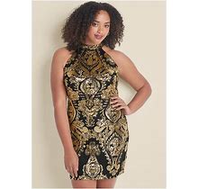 Women's Sequin Mini Dress - Black & Gold, Size 3X By Venus