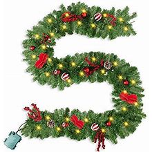 9 Foot Lighted Christmas Garland, Outdoor Christmas Garland With Pine Cones,