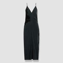 $1550 Victoria Beckham Women's Gray Lace Detail V-Neck Slip Dress Size