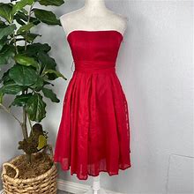 Moulinette Soeurs Dresses | Moulinette Soeurs Red Strapless Lace Pleated Dress | Color: Red | Size: 0