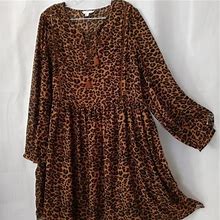 Time And Tru Dresses | Time And Tru Dress L Leopard Print Silky Boho Hippie Peasant Babydoll Sundress | Color: Brown | Size: L