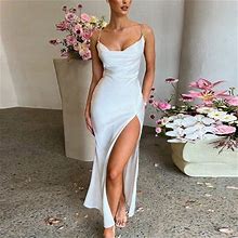 Finelylove Women Formal Dresses Petite Formal Dresses For Women V-Neck Solid Sleeveless Sun Dress White
