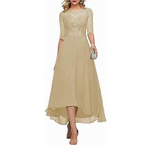 Lace Appliques Mother Of The Bride Dress 3/4 Sleeves A Line Tea Length Chiffon Formal Wedding Party Prom Gowns For Women