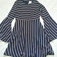 Oversize Bell Sleeve Striped Babydoll Dress | Color: Black | Size: Xs