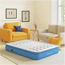 Simmons 12" Lumbar Firm Tri-Zone Air Mattress With Built-In Pump And Lumbar Support, Full - White/Blue