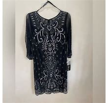 Pisarro Nights Dresses | Nwt - Long Sleeve Black Beaded Mother Of The Bride Mini Dress Size 14W | Color: Black | Size: 14W