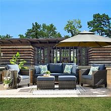 Ovios Patio Furniture Set, 5 Pieces Outdoor Wicker Rattan Sofa Couch With Ottomans And Comfy Cushions, All Weather High Back Conversation Set For