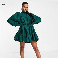 Asos Petite Dresses | Brand New Asos Design Petite Cotton Poplin Pintuck Yoke Mini Skater Dress | Color: Green | Size: 0