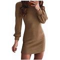 Aoochasliy Clearance Women Trendy Sexy Solid Color Backless Bandage Hollow Out Long Sleeve Slim Mini Dress