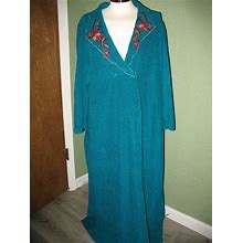 Vintage Vanity Fair Teal Old Hollywood Velour Full Length Robe Embroidery Zipper