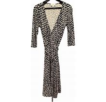 Talbots Dresses | Talbots Black & Cream Print Wrap Midi Dress Knit Size 2P | Color: Black/Cream | Size: 2P