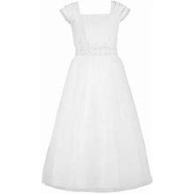Communion Dress Cap Sleeve Floral Embroidery White Kd 222