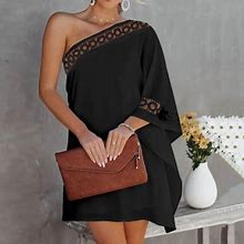 Vkekieo Tshirt Dresses For Women Sun Dress One Shoulder Short Sleeve Solid Black M