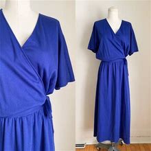 Vintage 1990S Royal Blue Jersey Wrap Dress / M