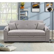 Latitude Run® 75 Inch Convertible Sofa Couch W/ Pull Out Bed Linen In Gray/Brown | 34.62 H X 73.62 W X 36.62 D In | Wayfair