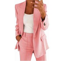 Firzero Women Plus Size 2 Piece Business Casual Outfits Long Sleeve Open Front Lapel Collar Blazer Pants Set Work Pant Suits