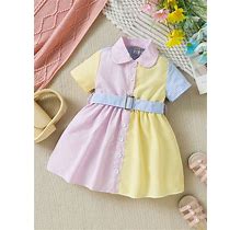 Baby Girl's Multicolor Striped Patchwork Dress For Casual wear,6-9m