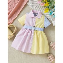 Baby Girl's Multicolor Striped Patchwork Dress For Casual Wear,2-3Y