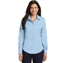 12 Custom Port Authority L638 Ladies Long Sleeve Non-Iron Twill Shirt - Sky Blue - 4XL