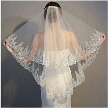 Yalice Women's Sequins Edge Bride Wedding Veil Fingertip Length
