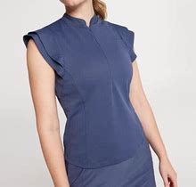 CALIA Women's Renew Texture Cap Sleeve Zip Golf Top, 2X, Ardosia Slate Blue