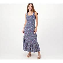Lands' End Petite Square Neck Tiered Maxi Dress, Size Petite X-Small, Tealditsyfloral