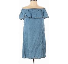 Sauci Casual Dress - Popover Off The Shoulder Short Sleeve: Blue Dresses - Women's Size Small