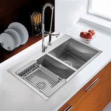 AKDY 33" X 22" Double Basin Drop-In Kitchen Sink W/ Basket Strainer Stainless Steel In Gray | 9 H X 22 D In | Wayfair B3f73cb7b5ceaecc06fd0ffef070121c