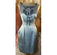 $325 Nanette Lepore Silk Braided Fringe Blue Silk Knee Length Dress 4