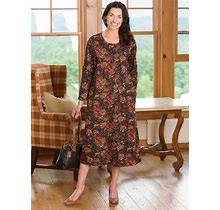 Women's Floral Cotton Knit A-Line Dress - Brown Blossom - Medium - The Vermont Country Store