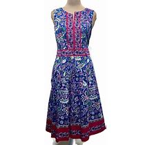 Talbots Pleated Paisley Floral Midi Dress Lined Sleeveless Cotton