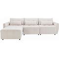 Convertible Sectional Sofa Couch 3-Seat L-Shaped Sofa With Movable Ottoman And USB For Apartment Living Room Bedroom Beige 80AAA