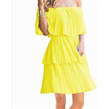 Amazon Essentials Dresses | Off The Shoulder Sleeveless Tiered Dress | Color: Yellow | Size: S
