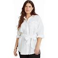 LAUREN Ralph Lauren Plus Size Belted Linen Shirt Women's Clothing White : 1X