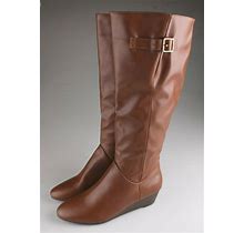 A Day Women's Blinda Knee High Wedge Boots In Brown Faux Leather