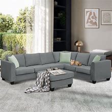 Harper Modular Sectional Sofa With Ottoman - Grey