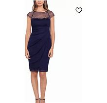 Xscape Dresses | Beaded Side-Gathered Cocktail Dress Navy Blue | Color: Blue | Size: 14