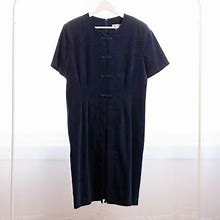 Vintage Dresses | Vintage Jessica Howard Dress 16 Petite Navy Sheath Dress Short Sleeve Faux Suede | Color: Blue | Size: 16
