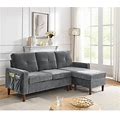 80" Convertible Sectional Sofa Couch 3 Seats L-Shape Sofa With Removable Cushions And Pocket Rubber Wood Legs Dark Grey Chenille