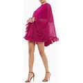 Mac Duggal 55407 Fuchsia Pink Ruffle Long Sleeve Chiffon Cape Cocktail Dress NWT
