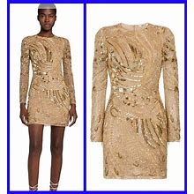 Roberto Cavalli Gold Color Beaded Mini Dress Size M