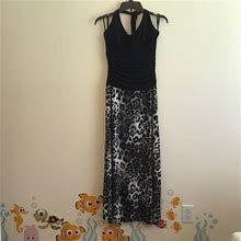 Msk Dresses | Long Black Dress With Leopard Prints. | Color: Black/Gray | Size: 10
