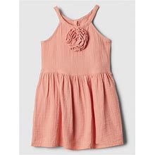 Gap Factory Babygap Gauze Sleeveless Rosette Dress Pink Rosette Size 4 YRS