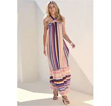Women's Striped Tiered Maxi Dress - Multi, Size XL By Venus