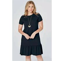 J. Jill Ruffle Hem Knit Dress With Pockets - Navy Blue Size XS