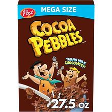 Post Cocoa Pebbles Breakfast Cereal, Gluten Free, Kids Snacks, Extra Large Cereal Box - 27.5 Oz